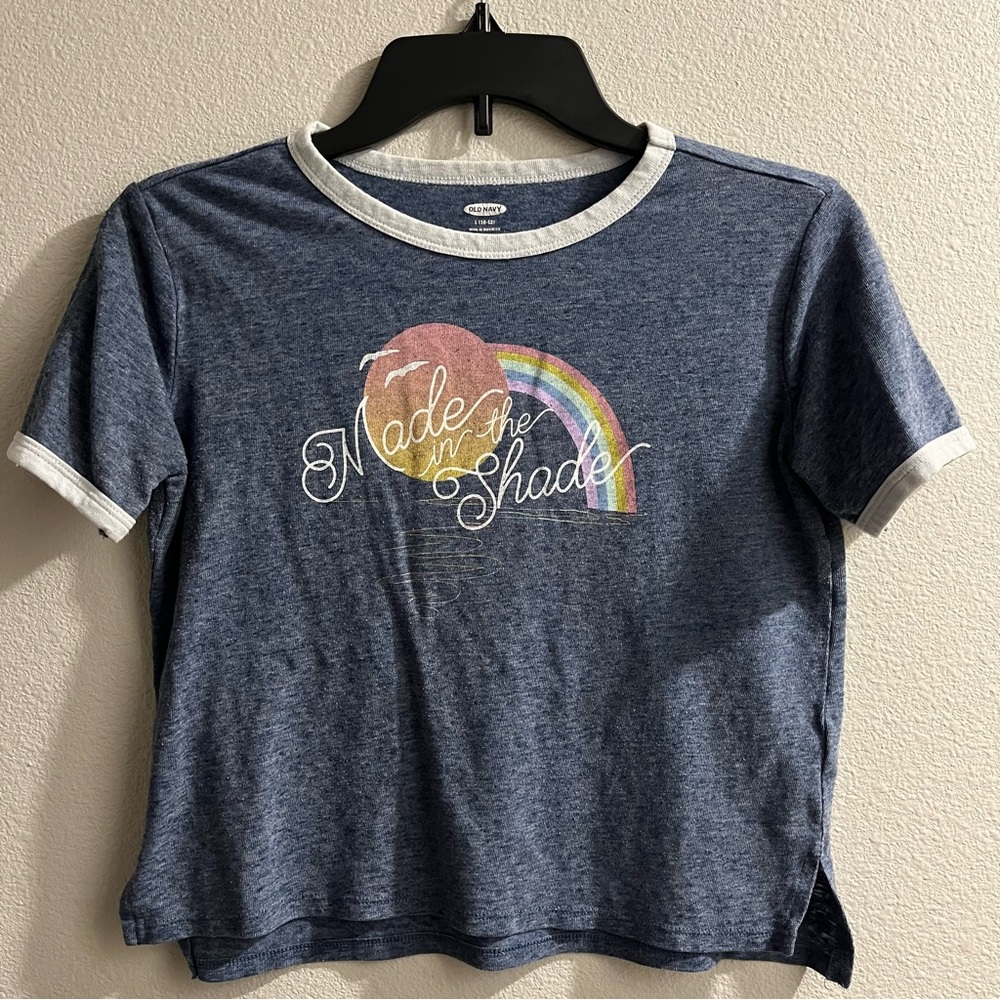 Old Navy Girls Size 10/12 Cropped Jersey Tee Faded Blue Sunset Rainbow